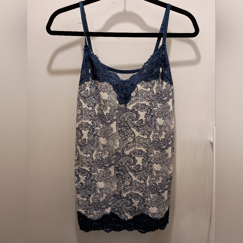 Lane Bryant, Blue and White Lace Trim Cami Top